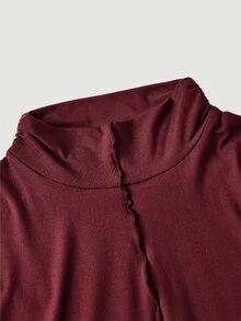 Skyraze Women's Burgundy High Neck Long Knit Dress Party Autumn Elegant - Burgundy - View 7
