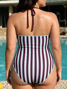SHEIN Swim 2026春夏新款大码条纹印花挂脖连体泳衣 - 彩色 - 查看 2