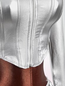 Amplova Metallic Stand Collar Short Jacket In Fall/Winter - Silver - View 7