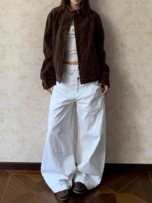 DAZY Women's Solid Color Casual Street Loose Fit All-Season Versatile Jeans Everyday Traveling White Fall - White - View 3