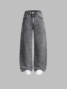 SHEIN 2pcs Teen GirlAll-Match Versatile Loose Straight Leg Relaxed Fit Casual Jeans, Flattering & Snug Suitable For Spring, Autumn & Winter Daily Wear Fall - Multicolor - View 5