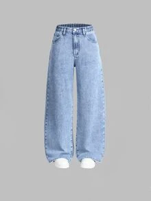 SHEIN 2pcs Teen GirlAll-Match Versatile Loose Straight Leg Relaxed Fit Casual Jeans, Flattering & Snug Suitable For Spring, Autumn & Winter Daily Wear Fall - Multicolor - View 6