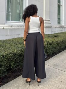Alexandranx Women's Wide Leg Pocket Pants, Summer Airport Business Attire - Black - View 2