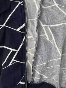 SHEIN LUNE Jaket Lengan Panjang Wanita dengan Motif Cetak Seluruh Permukaan dan Resleting, Kasual, Serbaguna, untuk Perjalanan Sehari-hari - Navy Blue - View 8