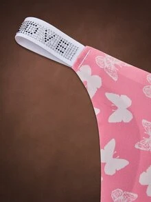 Bella Beso Paquete de 5 bragas tipo tanga sin costuras cómodas y suaves a la piel con decoración de diamantes LOVE y estampado sexy y dulce para mujeres - Multicolor - Ver 11