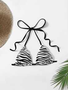 2025 Vacation Beach Zebra Print Swimsuit Top - Black and White - View 1