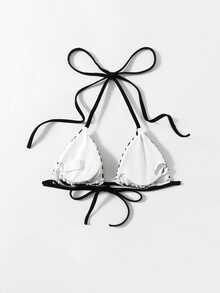 2025 Vacation Beach Zebra Print Swimsuit Top - Black and White - View 2