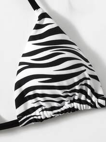 2025 Vacation Beach Zebra Print Swimsuit Top - Black and White - View 5