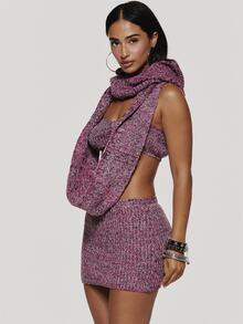 MUSERA Purple Knit Hooded Top And Low Rise Shorts Bandeau Top Co Ord Sold As Set Fall Winter Coolgirl Halloween Ultra M - Multicolor - View 4