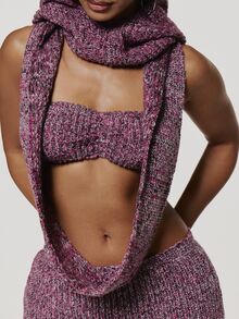 MUSERA Purple Knit Hooded Top And Low Rise Shorts Bandeau Top Co Ord Sold As Set Fall Winter Coolgirl Halloween Ultra M - Multicolor - View 6