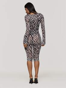 MUSERA Atasan Lengan Panjang Jala Motif Zebra dan Celana Capri Pinggang Rendah Dijual Sebagai Satu Set Musim Gugur Musim Dingin Coolgirl Rave Festival Halloween Ultra M - MultiWarna - View 5