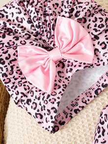 SHEIN Autumn/Winter Newborn Leopard Print Cute Baby Romper Jumpsuit 2pcs Set - Pink - View 7