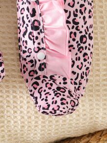 SHEIN Autumn/Winter Newborn Leopard Print Cute Baby Romper Jumpsuit 2pcs Set - Pink - View 12