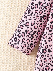 SHEIN Autumn/Winter Newborn Leopard Print Cute Baby Romper Jumpsuit 2pcs Set - Pink - View 9