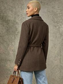 LUMIGAL Double Breasted Flap Detail Blazer - Coffee Brown - View 2