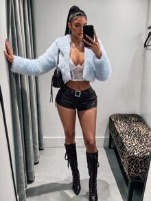 Amplova 秋冬女士夸张派对浅蓝色仿皮草大衣 - 淺藍色 - 查看 1