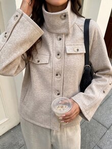 Elyressa Elegant Casual Loose Fit Spring Autumn Winter Women's Wool Short Jacket - Apricot - View 3