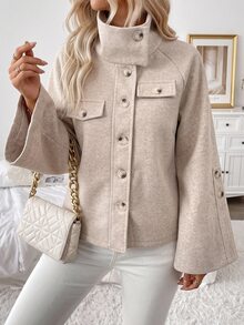 Elyressa Elegant Casual Loose Fit Spring Autumn Winter Women's Wool Short Jacket - Apricot - View 1