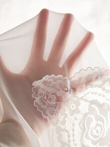 Elorette 女款性感蕾絲透視開衩細肩帶內衣睡裙 - 白色 - 查看 6