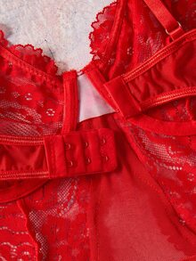 Elorette 女款蕾絲拼接鏤空性感休閒居家吊帶睡裙 - 紅色 - 查看 5