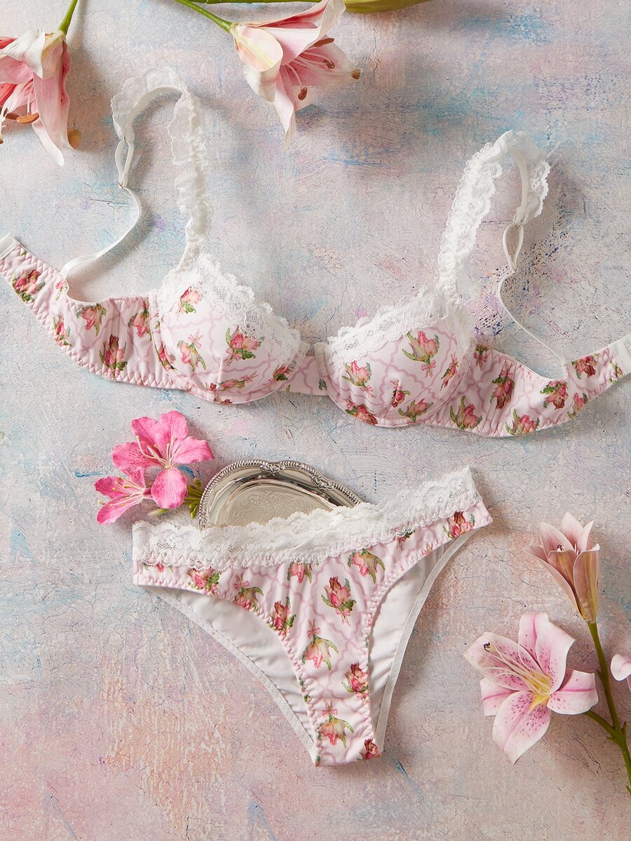 Elorette Women's Pattern Print Bra And Panty Set - Multicolor - View 1