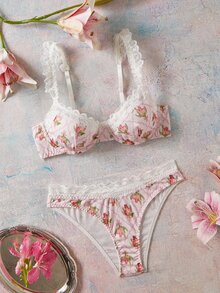 Elorette Women's Pattern Print Bra And Panty Set - Multicolor - View 3
