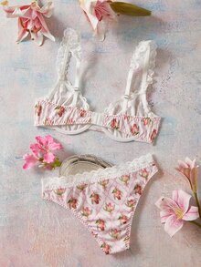 Elorette Women's Pattern Print Bra And Panty Set - Multicolor - View 2