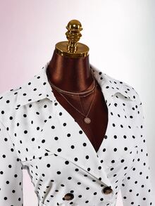 Amplova Jaket Pendek Lengan Panjang Kancing Ganda Motif Polkadot untuk Wanita - Hitam dan Putih - View 11