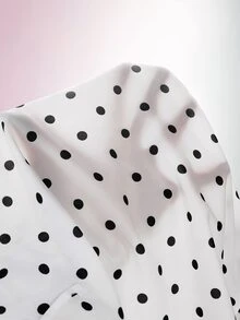 Amplova Jaket Pendek Lengan Panjang Kancing Ganda Motif Polkadot untuk Wanita - Hitam dan Putih - View 8