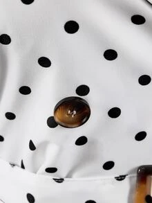 Amplova Jaket Pendek Lengan Panjang Kancing Ganda Motif Polkadot untuk Wanita - Hitam dan Putih - View 13