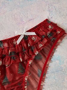 Elorette Red Christmas All-Over Print Bow & Ruffle Floral Sweet Cute Women's Triangle Panties - Red - View 4