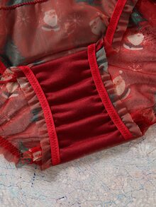Elorette Red Christmas All-Over Print Bow & Ruffle Floral Sweet Cute Women's Triangle Panties - Red - View 5