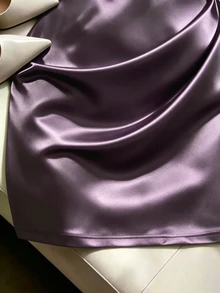 SHEIN Franclia Gaun Tanpa Lengan Elegan Berwarna Polos dengan Lipatan Palsu - Purple - View 4