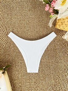 SHEIN Swim 素色露臀泳衣下裝 - 白色 - 查看 3
