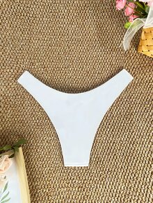 SHEIN Swim 素色露臀泳衣下裝 - 白色 - 查看 2