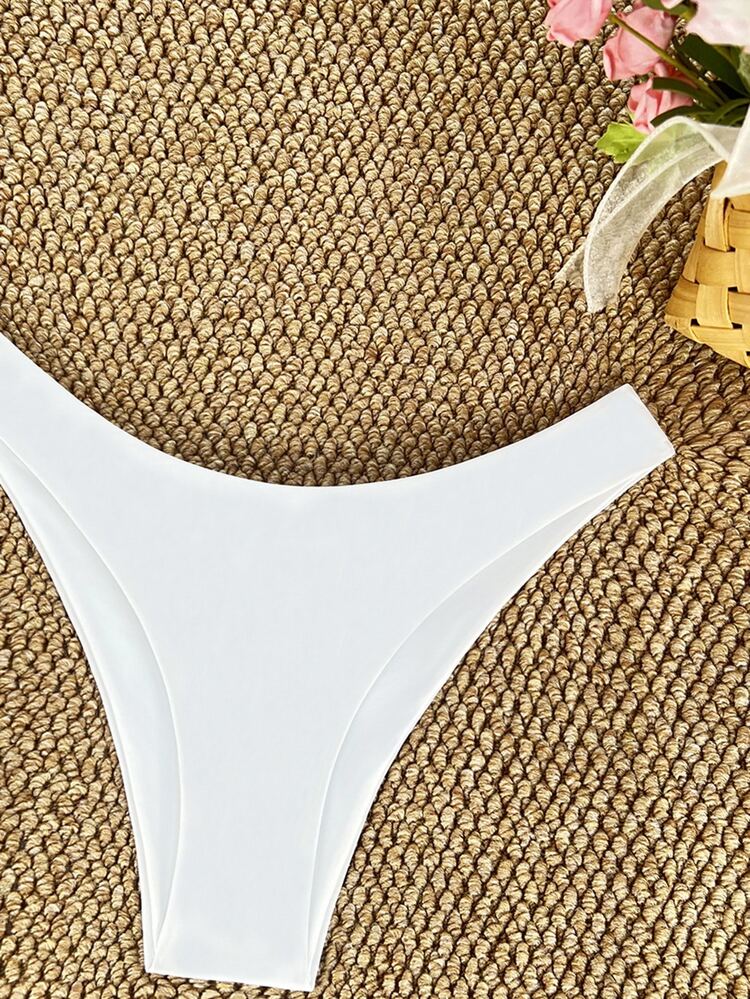 SHEIN Swim Summer Beach Plain Cheeky Bikini Bottom - White - View 5