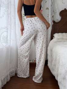 CottageSlumber Women's Flannel Pajama Pants With Waistband Patch Decor And Ditsy Floral - Multicolor - View 2