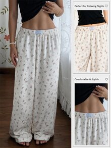 CottageSlumber Women's Flannel Pajama Pants With Waistband Patch Decor And Ditsy Floral - Multicolor - View 6