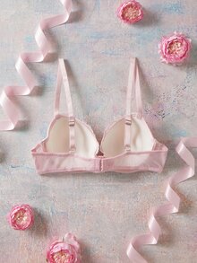 Elorette Pink Underwire Molded Cup High Support Push-Up Lift Lace Patchwork Floral Applique Romantic Elegant Women's Bra - Pink - View 3