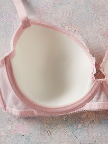 Elorette Pink Underwire Molded Cup High Support Push-Up Lift Lace Patchwork Floral Applique Romantic Elegant Women's Bra - Pink - View 4