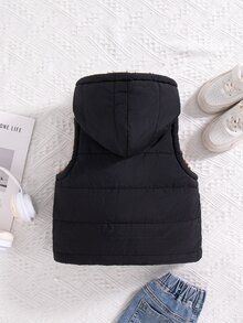 SHEIN Elladie kids 女童連帽豹紋冬季外套，Y2K街頭風，秋冬校園穿搭，豹紋黑上衣夾克，毛絨加厚中性款 - 黑色 - 查看 3