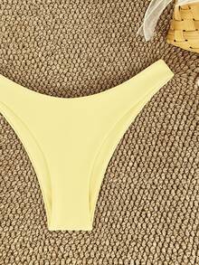 SHEIN Swim 女款夏季海灘純色性感極簡比基尼泳褲，適合度假、海灘、海邊 - 鵝黃色 - 查看 5