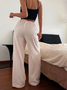 Napfluff Women's Flannel Patch Print Pajama Pants With Waistband Patch Decor - Multicolor - View 2