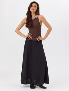 KÆRIA Hus Cami Maxi Dress - Mixed Media Knit - Chocolate Brown - Elegant, Luxury, Bodycon, Occasion - Black - View 1