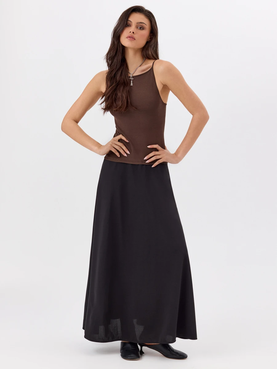 KÆRIA Hus Cami Maxi Dress - Mixed Media Knit - Chocolate Brown - Elegant, Luxury, Bodycon, Occasion - Black - View 1