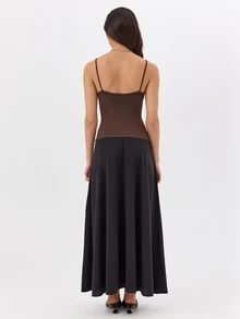 KÆRIA Hus Cami Maxi Dress - Mixed Media Knit - Chocolate Brown - Elegant, Luxury, Bodycon, Occasion - Black - View 2