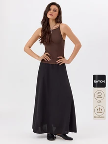 KÆRIA Hus Cami Maxi Dress - Mixed Media Knit - Chocolate Brown - Elegant, Luxury, Bodycon, Occasion - Black - View 8