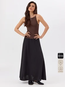 KÆRIA Hus Cami Maxi Dress - Mixed Media Knit - Chocolate Brown - Elegant, Luxury, Bodycon, Occasion - Black - View 9