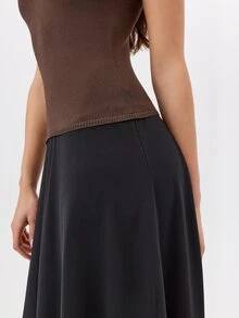 KÆRIA Hus Cami Maxi Dress - Mixed Media Knit - Chocolate Brown - Elegant, Luxury, Bodycon, Occasion - Black - View 7