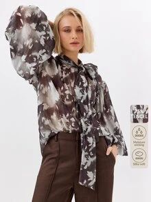 KÆRIA Hus Blus dengan Dasi Kupu-kupu, Lengan Balon, dan Motif Bunga Bayangan - Elegan, Mewah, Liburan - MultiWarna - View 8